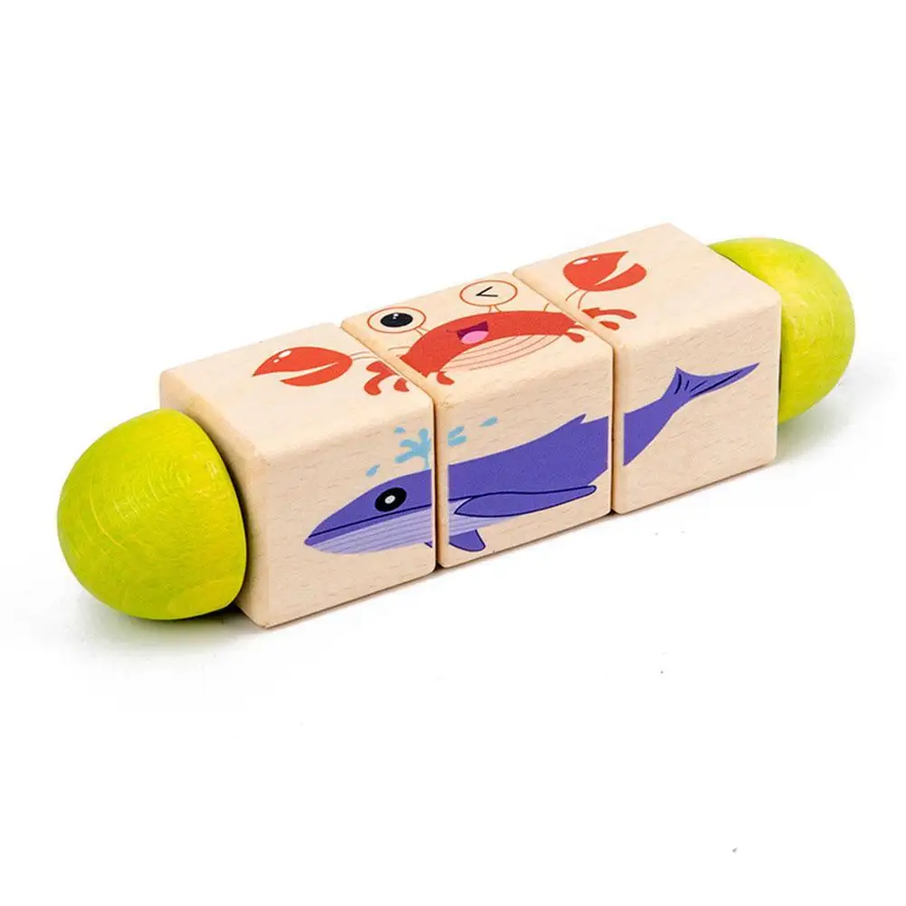 

Children Kids Montessori Blocks Toys Wooden Rotating Animal Sorting Educational Toys For Toddlers Boys Girls Toy Blocks