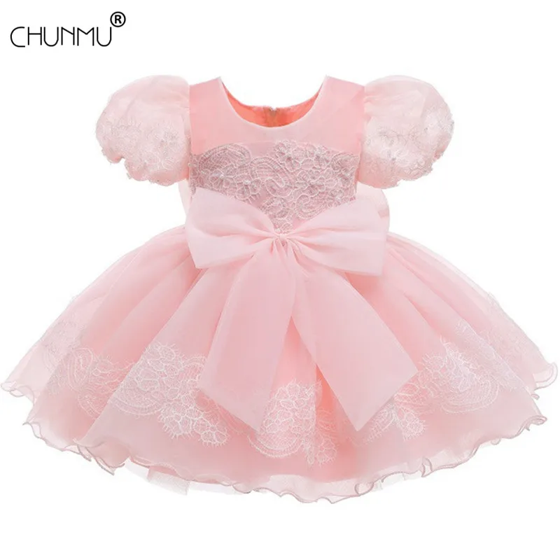 

Puff Sleeve Big Bow Dress for Girl Baby Christening 1st Birthday Dress Party Baptism Flower Dresses for Baby Toddler Vestido