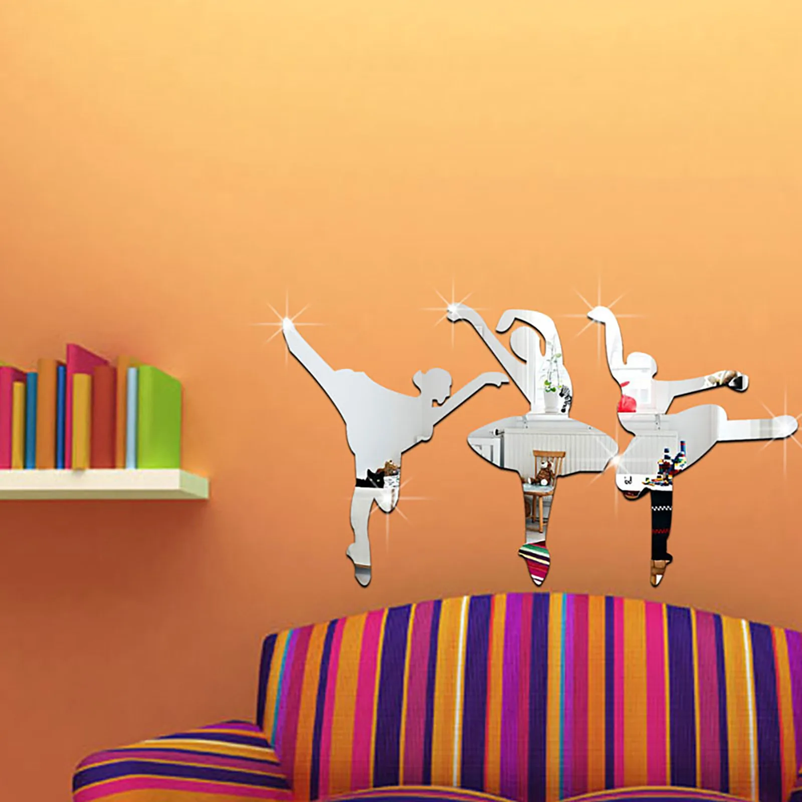 1 шт. 3D зеркальная Настенная Наклейка балерина стерео для гостиной наклейка на
