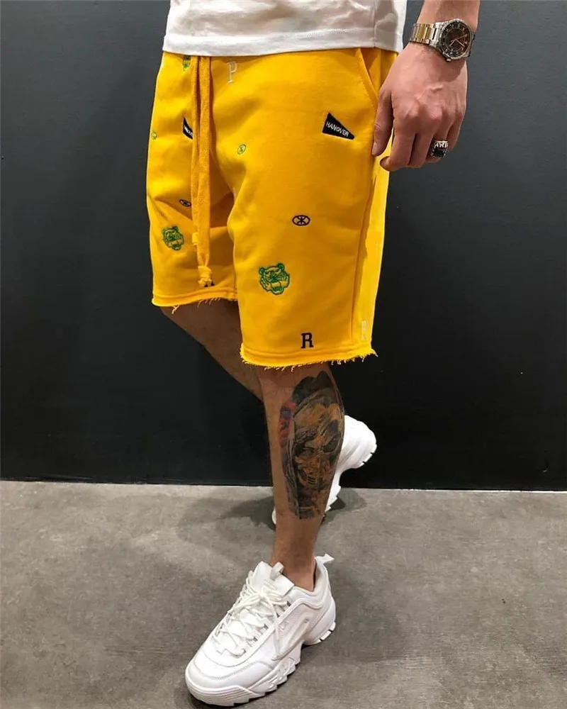 

2021 Summer stitchwork 5 point pants men's gyms shorts fitness sports pants cotton trend elastic slim Outdoor Sports shorts men