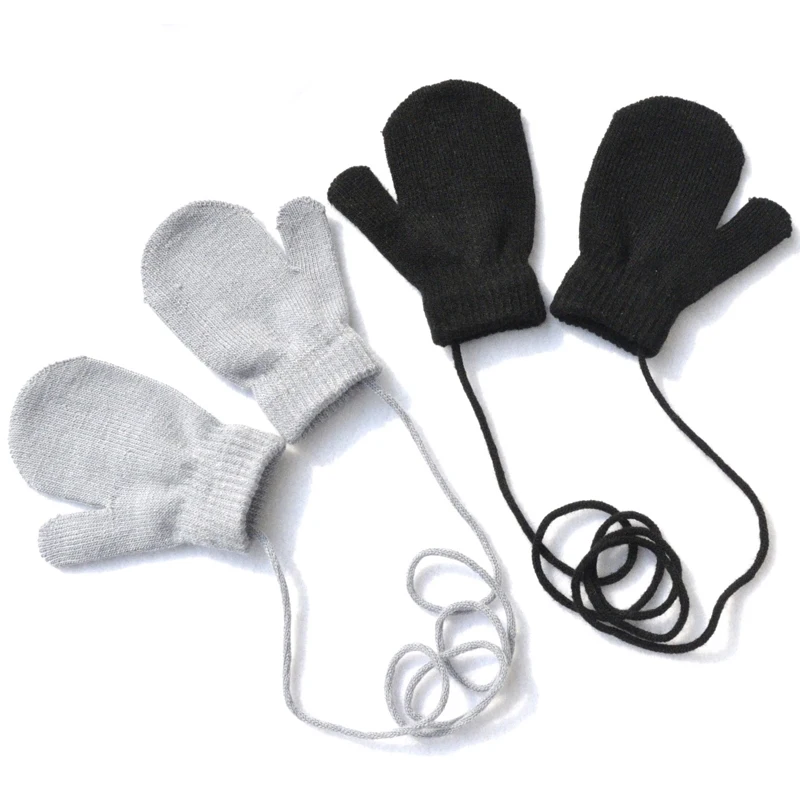 Guantes de invierno para ni&ntilde;os, manoplas suaves de punto para cuello colgante, para ni&ntilde;os de 1 a 4 a&ntilde;os, de Color s&oacute;lido-1