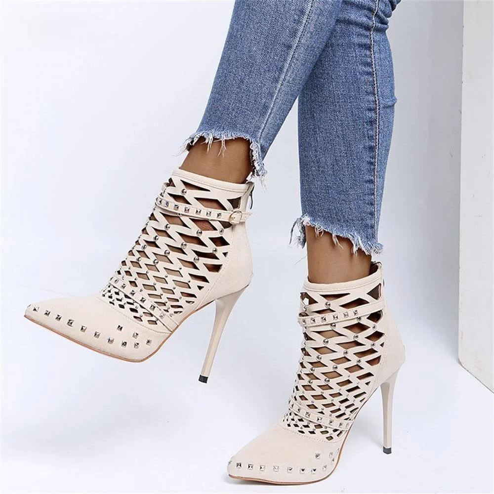 

Женские босоножки с острым носком, на тонком каблуке, с заклепками, 2021