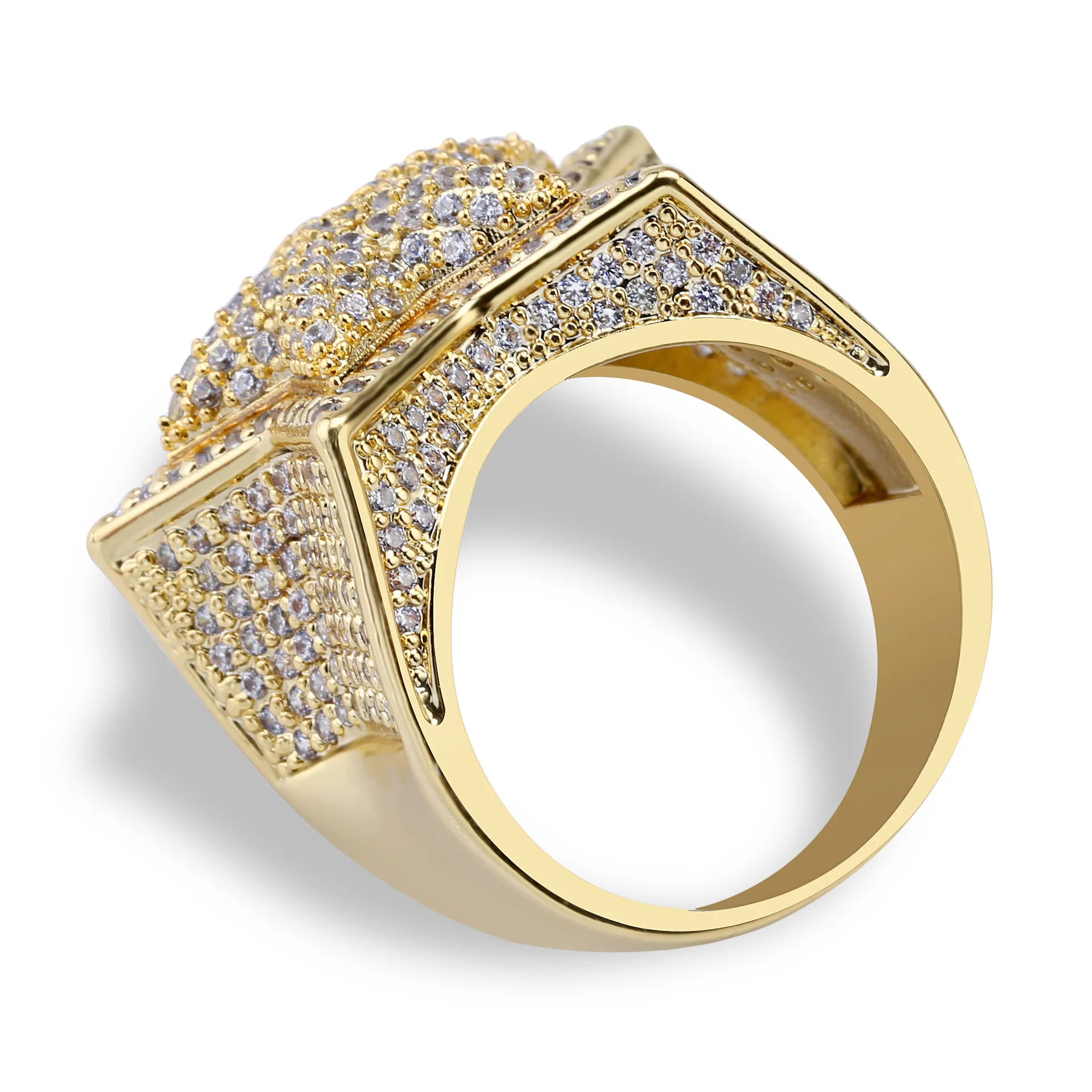 

New Hip Hop Five Star Rings Men's Gold Silver Color AAA Iced Out Cubic Zircon Jewelry Vertical Copper Ring Women Men Gifts