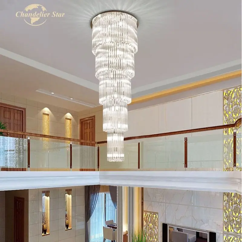 Beste Luxe Led Kroonluchters Verlichting Moderne Kristallen Roestvrij Stalen Spiraal Plafondverlichting Woonkamer Trap Hotel Lampen Lustre