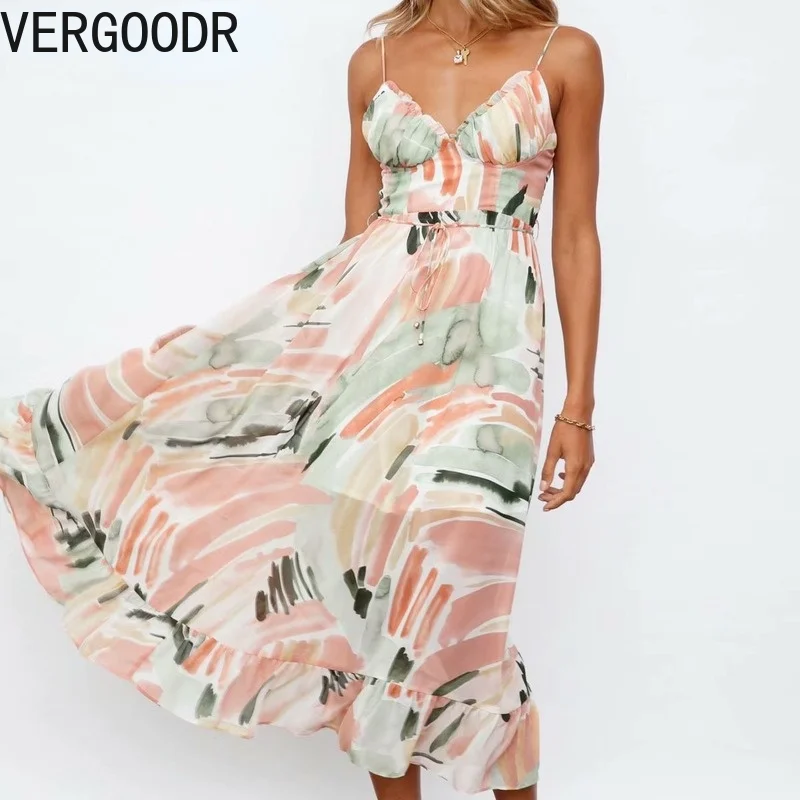 

Женское платье на бретелях, с V-образным вырезом и открытой спиной