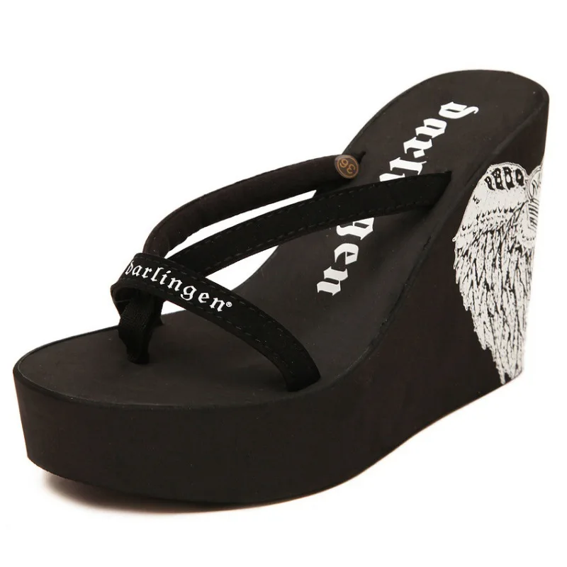 

Female Shoes Slippers Casual Women Heels On A Wedge Slides Platform Rubber Flip Flops 2021 Luxury Flat High Beach Summer