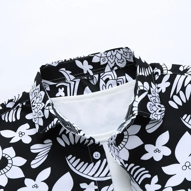 Гавайская рубашка мужская с коротким рукавом Пляжная блуза цветочным принтом