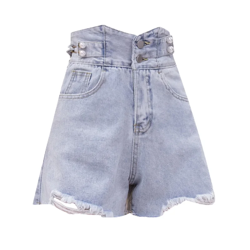 

Pants 2020 Summer New Korean Style Versatile High Waist Slimming Denim Shorts Women's Casual Wide Leg Frayed Hem Hot Pants