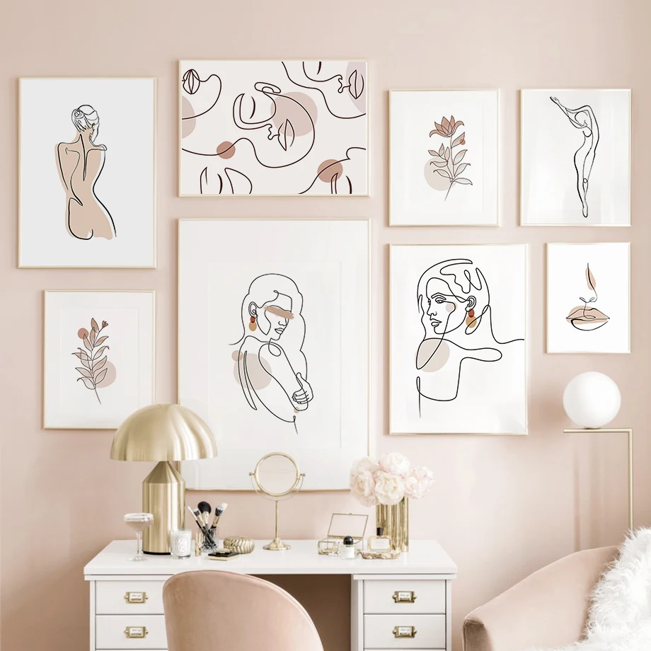 

Minimalist Line Color Block Girl Face Body Nordic Posters And Prints Wall Art Canvas Painting Wall Pictures For Living Room
