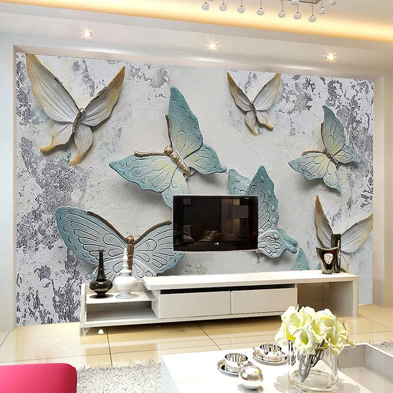 Настенная бумага на заказ современный рельефный 3D фон с бабочками настенная для