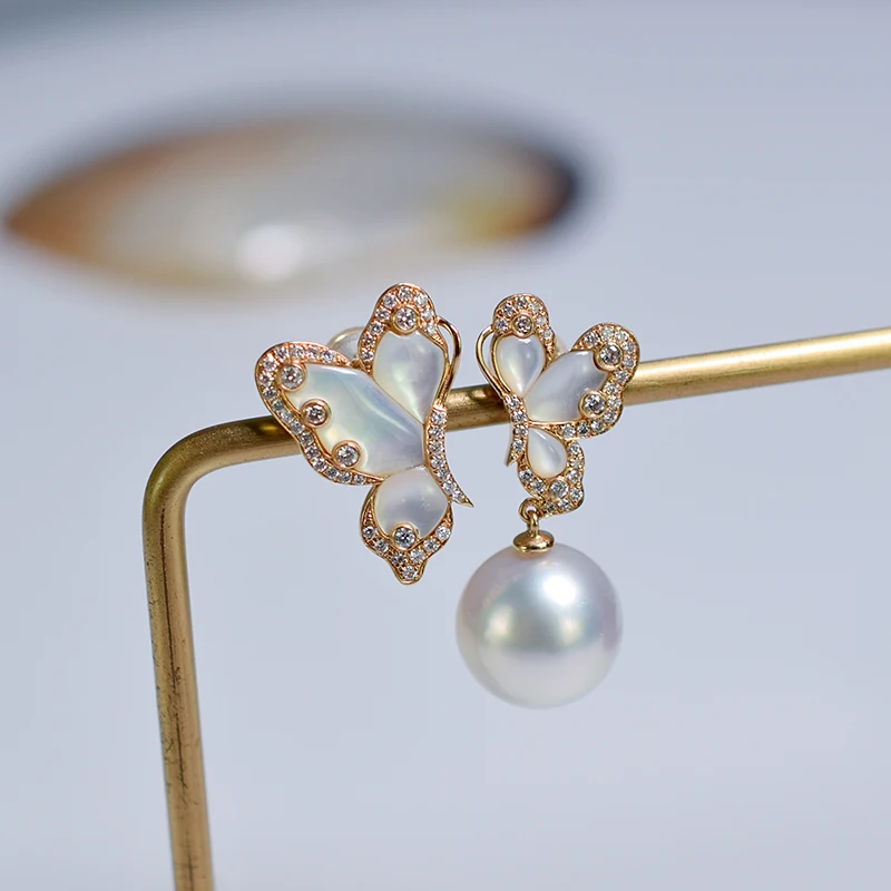 

18K Solid Yellow Gold (AU750) Women Earrings Natural Baroque South Sea pearl Ear Hook Fashion Lady Jewelry Girl Seawater Pearl