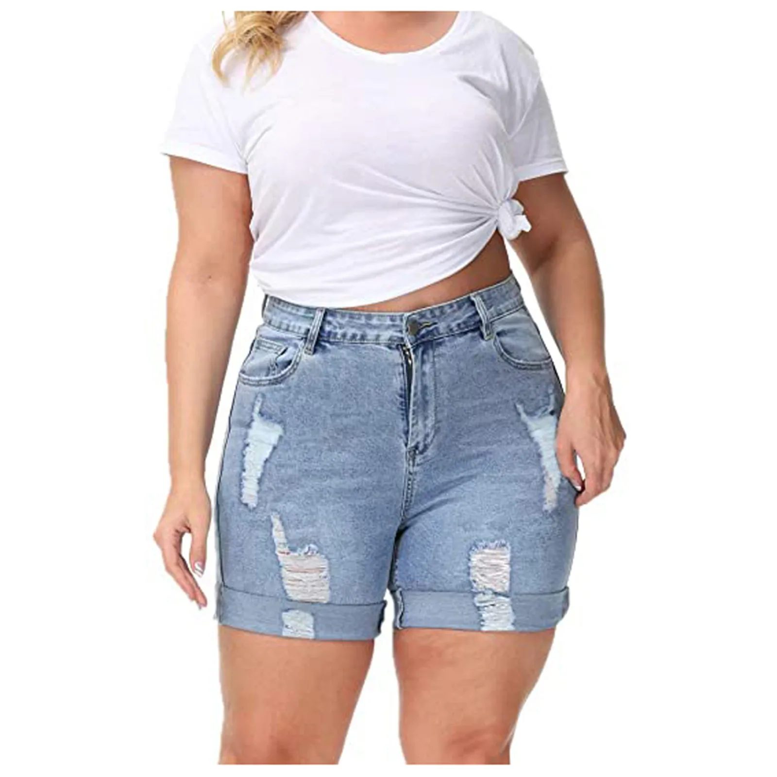 

Women's Casual Denim Shorts Frayed Tassel Jeans 2021 Summer Fashion NEW Ripped Shorts High Waist Curled Jeans Shorts
