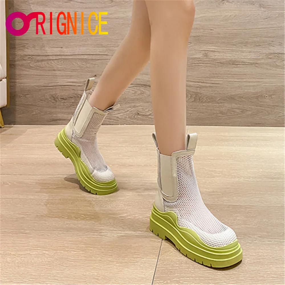 

Orignice 2021 Desiger British Flats Platform Sandals Mesh Breathable Martin Ankle Boots Women Summer Hollow Out Slip On Shoes