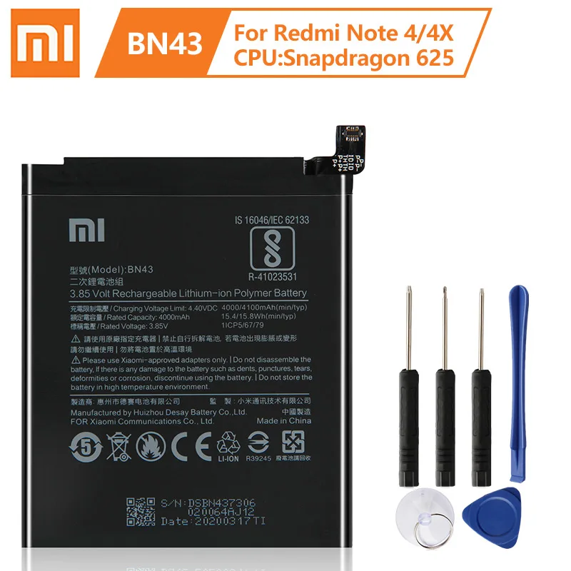 Оригинальный аккумулятор XiaoMi BN43 для Xiaomi Redmi Note 4X Snapdragon 625 Note4X 3G стандартная