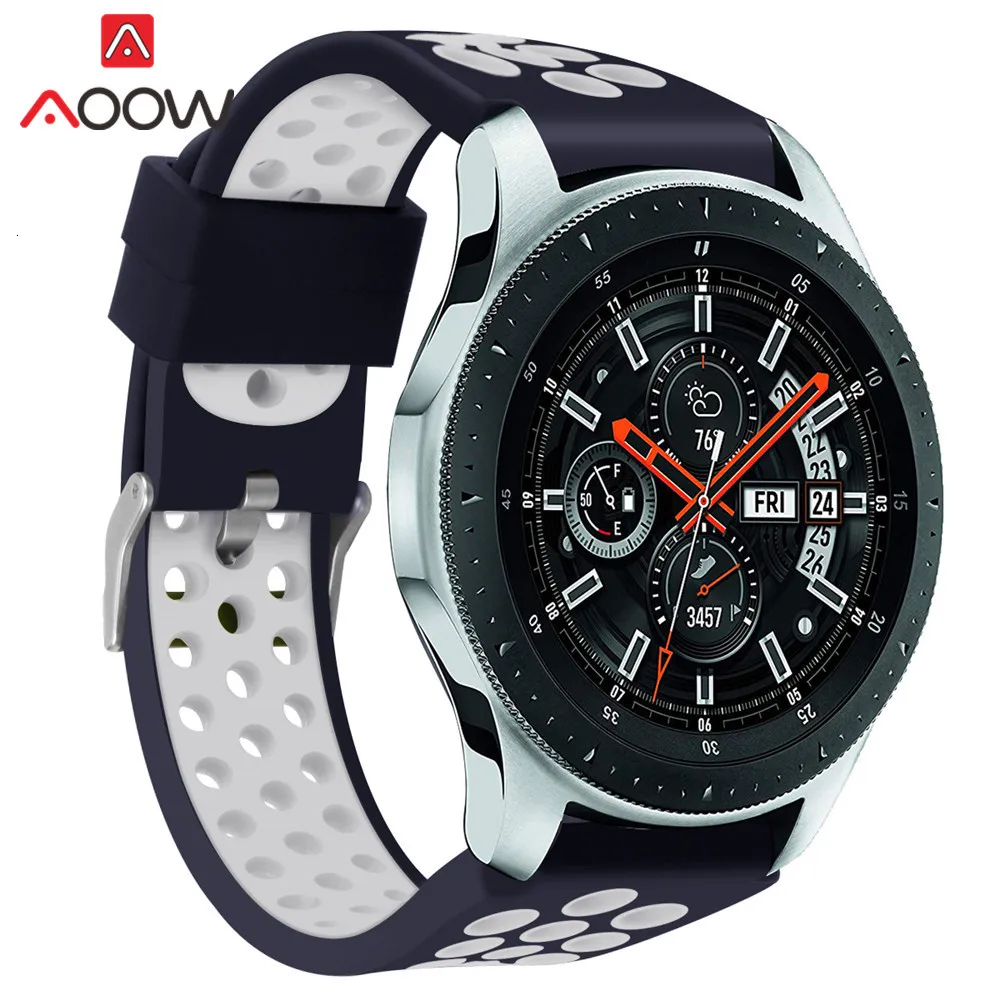 22 мм силиконовый ремешок для часов samsung Galaxy Watch 46 мм версия отверстия резиновый сменный Браслет ремешок для SM-R800 серебристый