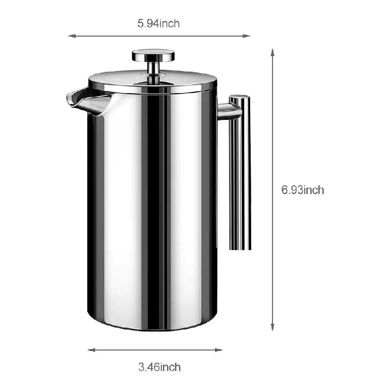 

Stainless Steel French Press Coffee MakerDouble-Wall Stainless Steel Metal Insulated Pot with 3 Level Filtration System