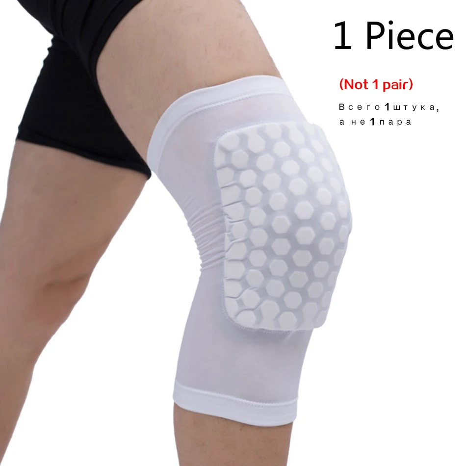 1PC Short Knee White Стоящий 1 шт. баскетбольные наколенники протектор компрессионный рукав соты фиксатор из пенопласта наколенники фитнес снаряжение волейбол поддержка - Цвет: 1PC Short Knee White