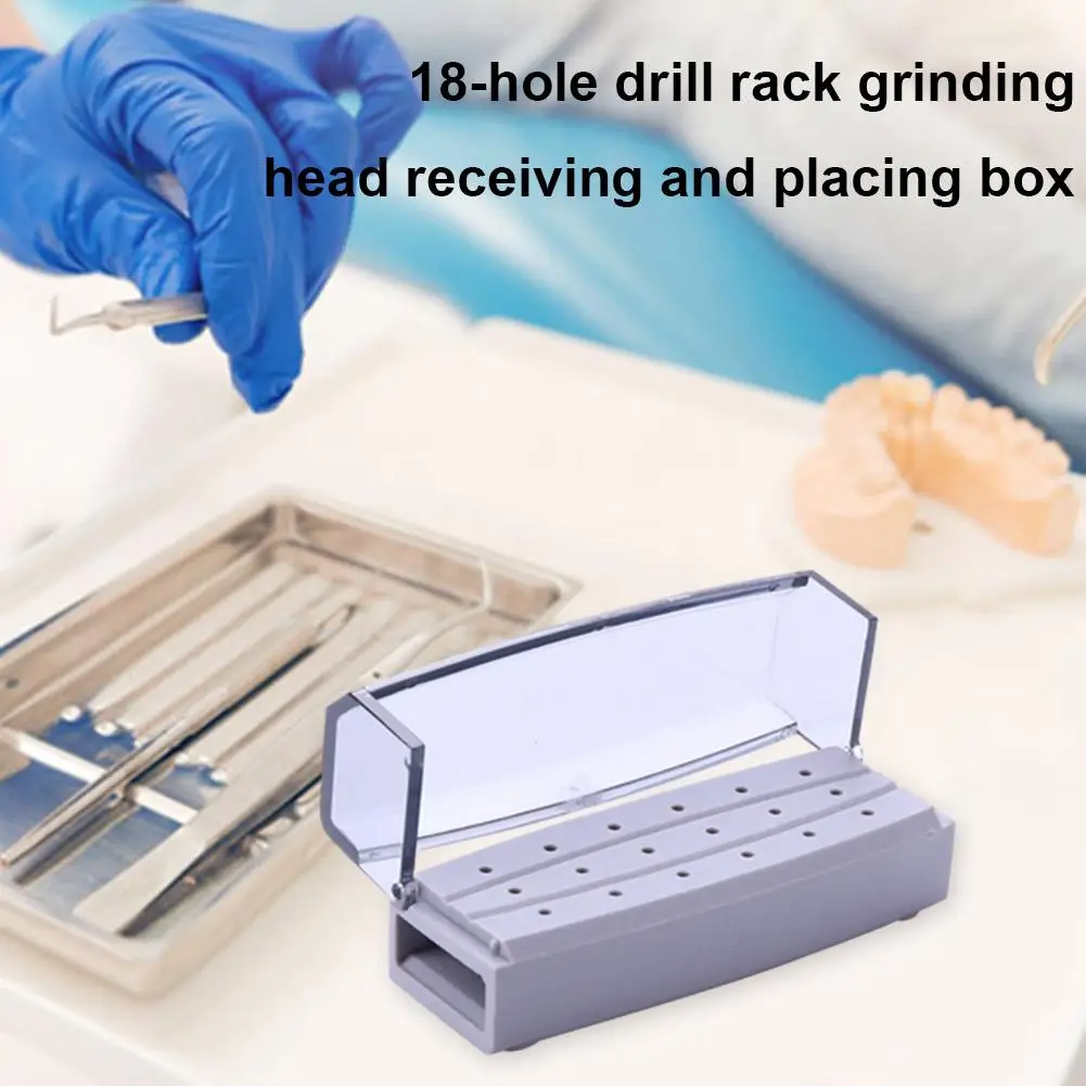 

18 Holes Plastic Dental Bur Stand Accessory Displayer with Transparent Cover Cold Disinfection and Soaking Easily