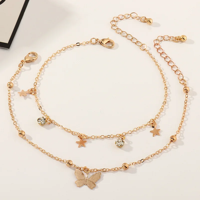 Модные летние золотые браслеты на ногу с геометрическим рисунком для женщин