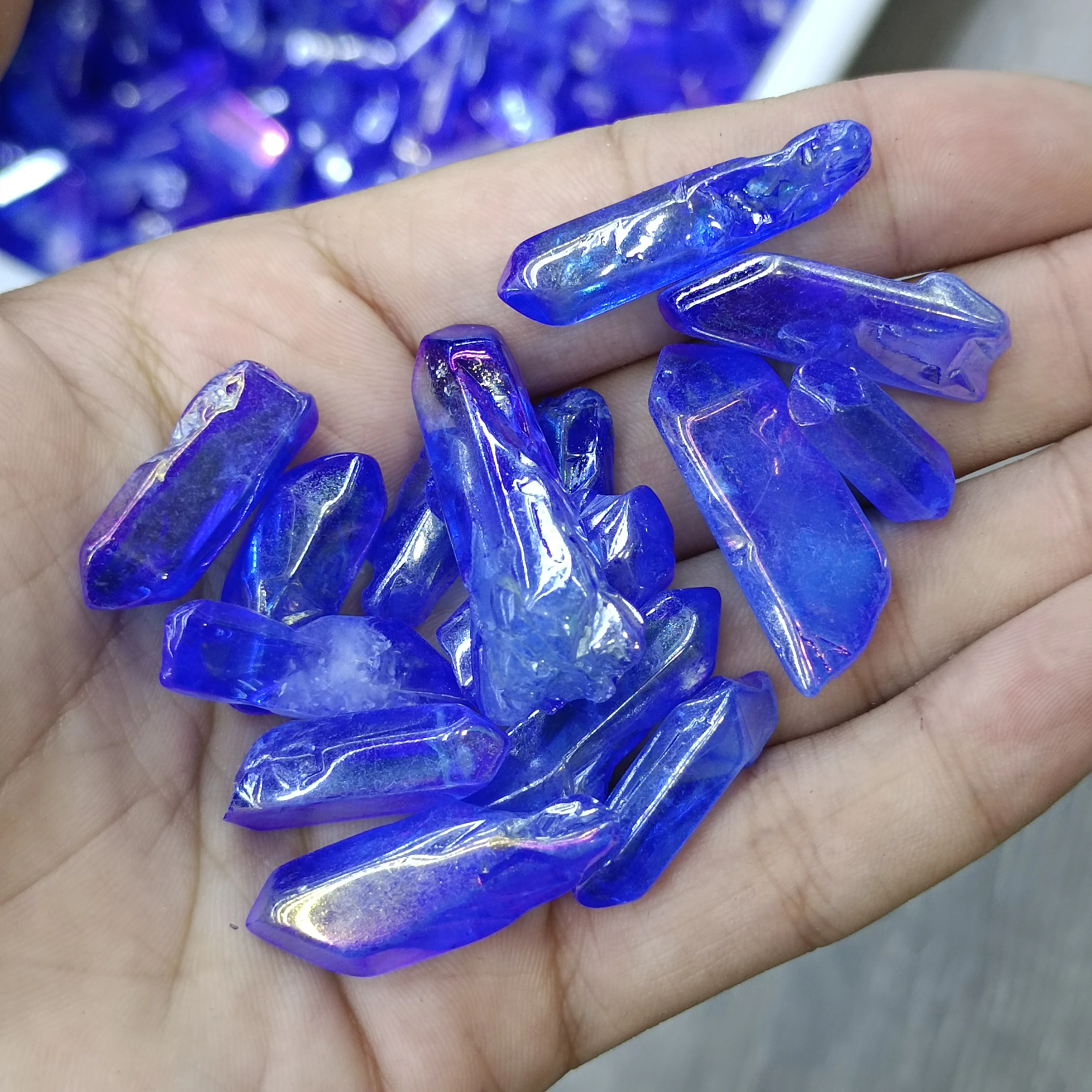 

100g Blue Aura Angel Quartz Crystal Stones Point Specimen Raw Natural Crystal Wand Point Rough Reiki Healing