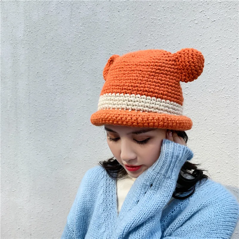 Зимние Головные уборы Skullies Милая женская шляпа лягушки вязаная Шапочка костюм
