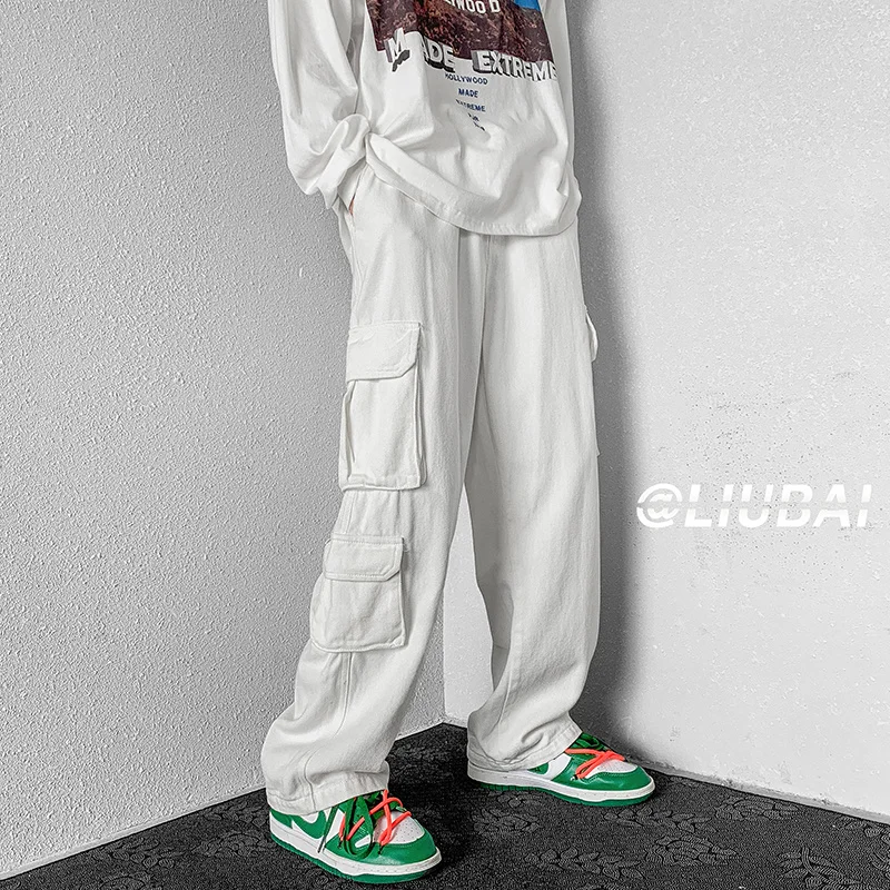 Baggy Wide-leg Jeans Men Fashion Multi-pocket Cargo Jeans Men Streetwear Loose Hip-hop Jeans Mens Straight Denim Pants Men M-2XL