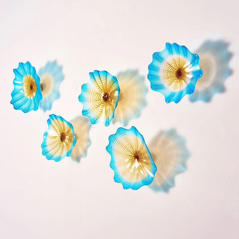 

Modern Art Wall Lamp Aqua Blue Amber Wall Mounted Decorative Platter Dia 25 to 40cm Murano Glass Plates Light for Home 6pcs
