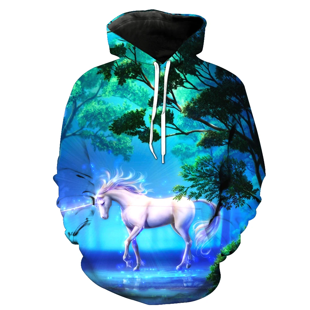 

2021 New Fashion Sweatshirt Men / Women 3d Hoodies Print White Horse Animal Pattern Slim Unisex Slim Stylish Hooded Hoodies
