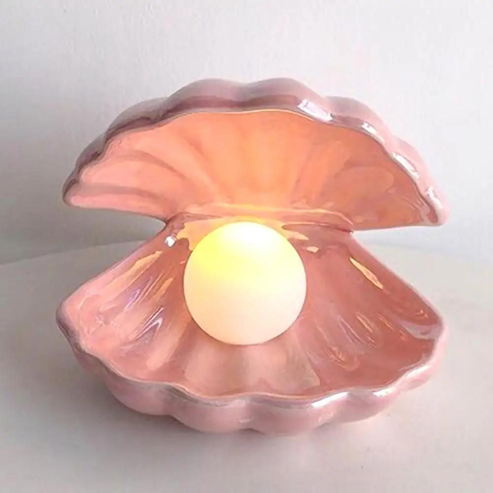 

Fantasy Ceramic Shell Lamp Pearl Mermaid Decoration Night Light Gift Desktop Storage Decoration Lamp