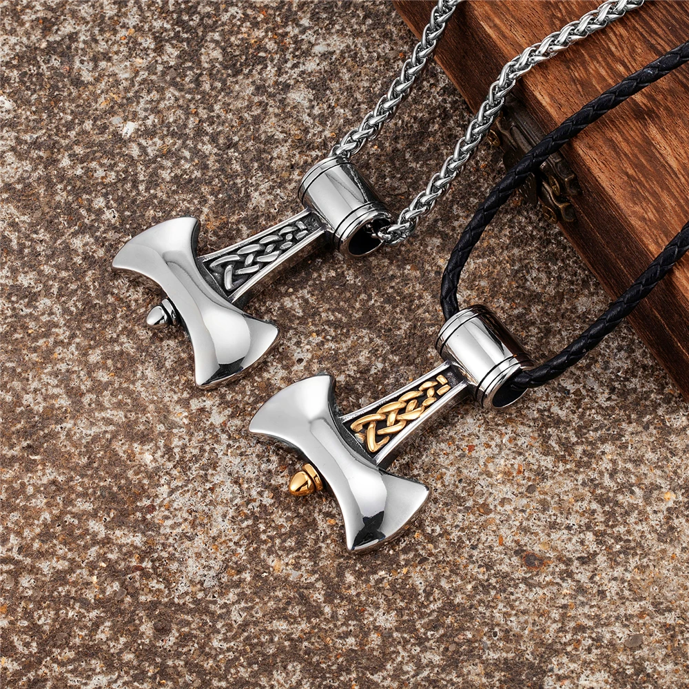 Vikings Axe Anchor Necklaces Men Titanium Steel Gold Color Norse Rune Hammer Amulet Pendant Self-defense Never Fade Male Jewelry |
