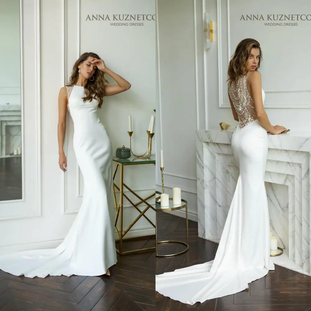 

2021 Lace Wedding Dresses Jewel Sleeveless Appliques Mermaid Bridal Gowns Custom Made Sweep Train Wedding Dress