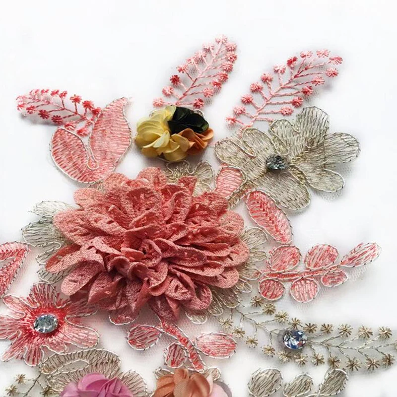 Летние вышитые бисером кружева ручной работы 3D тканевые наклейки цветок с