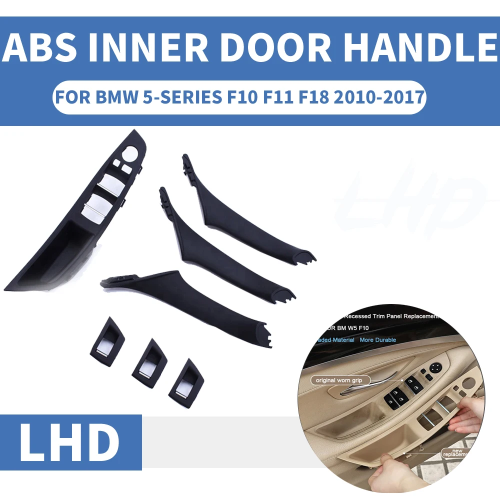 

4/7PCS Left Hand Drive LHD For BMW 5 series F10 F11 F18 520 525 530 Black Car Interior Door Handle Inner Panel Pull Trim Cover