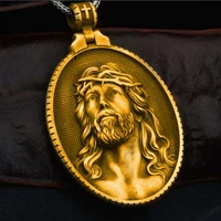 1pcs vintage jesus oval pendant savior christian prayer cross western religion culture belief mens amulet jewelry accessories