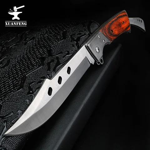 Охотничий нож XUAN FENG с фиксированным лезвием и деревянной ручкой, многофункциональный складной нож с кожаным/нейлоновым покрытием