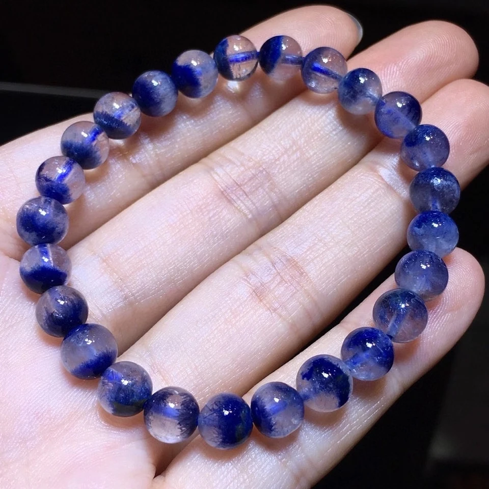 7 2 мм натуральный синий кварц Dumortierite рутилированный кристалл браслет для женщин