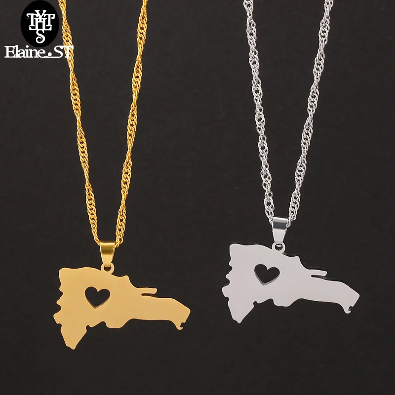 Ожерелье с подвеской в виде карты Доминиканской Республики колье из нержавеющей