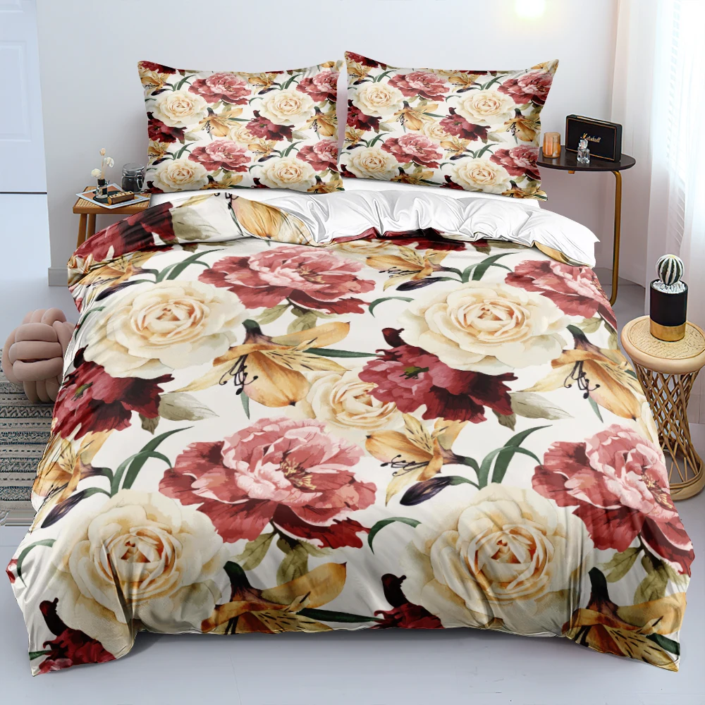 

3D White Bedclothes Flowers Duvet Cover Sets Comforter Covers Set Pillow Shames Full Single Double Size Custom Design Beddings