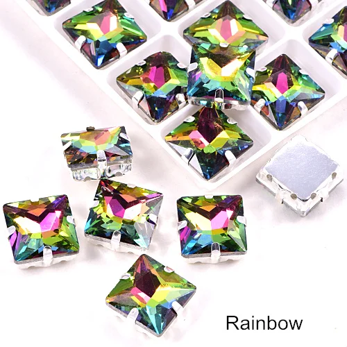 Rainbow Квадратные много цветов стеклянные стразы шьют на стразы с коготь Flatback лучшие стеклянные стразы пришить на коготь из стразов для одежды B3467 - Цвет: Rainbow
