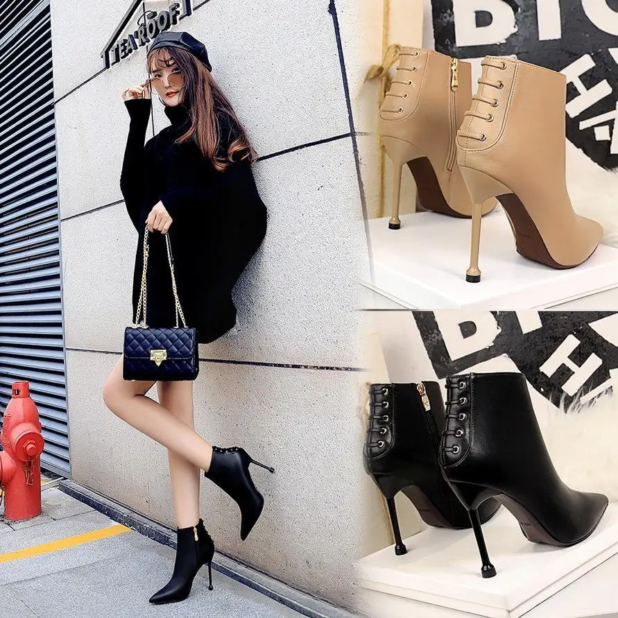 

Short Boots Winter Short Tube Women's Boots Thin Heel Super High Heel Pointed Head Sexy Thin Short Boots Fashion Warm And Comfor