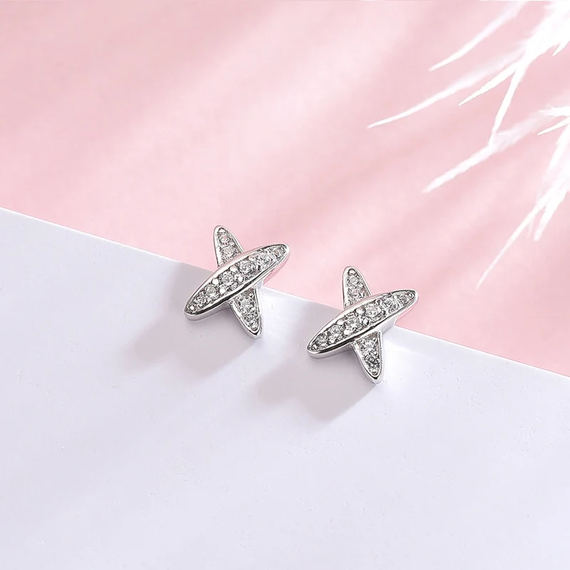 Женские серьги гвоздики с фианитами корейские элегантные в форме Креста