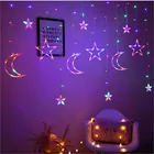 Светодиодный ная Гирлянда-занавес в виде Луны, звезд, гирлянда, сказочный светильник, Рождественский праздничный светильник на окно, украшения на Рамадан, вилка стандарта ЕССША