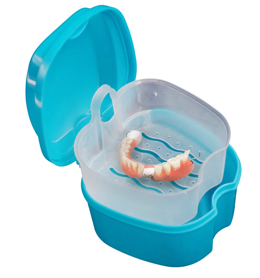 Scatola da bagno per protesi custodia per la pulizia dei denti scatola per la conservazione dei denti finti dentali con contenitore a rete per appendere contenitore per scatole per protesi
