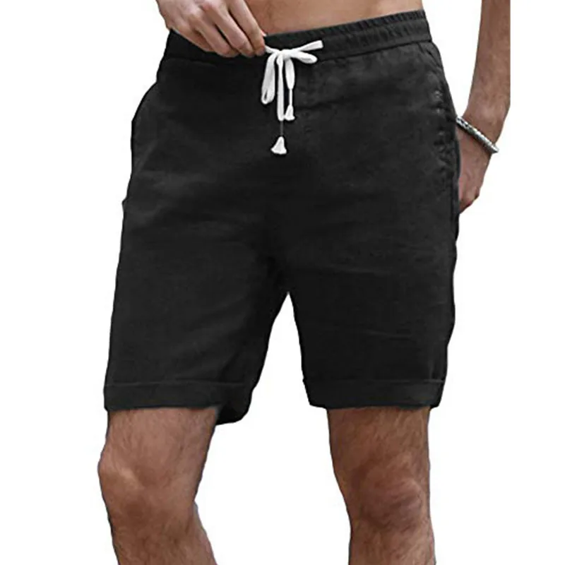 

2021 New Men's Fashion Casual Linen Shorts Solid Color Shorts Breathable Linen Shorts Men's Summer Beach High Quality Linen