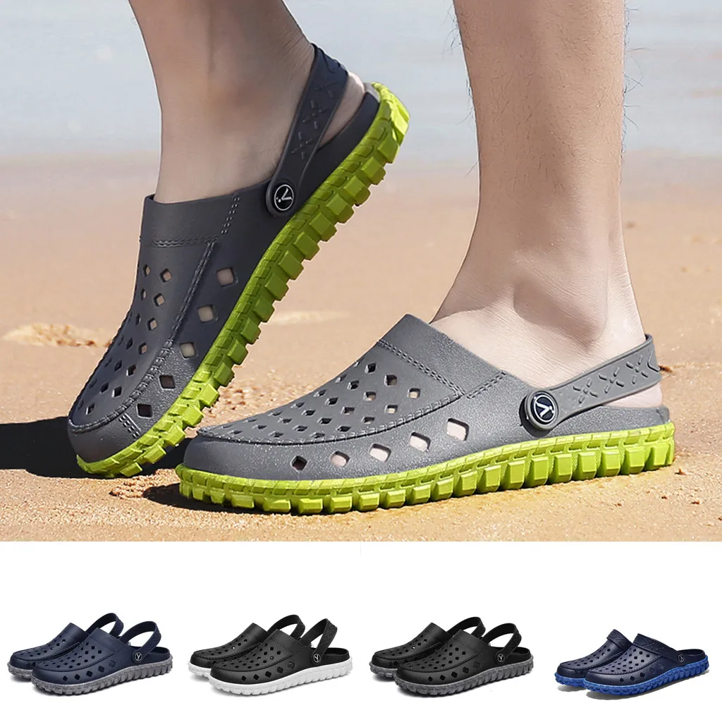 

2020 Summer Sandals Shoes Solid Hollow Leisure Mens Flats Beach Shoes Sea Non-slip Breathable Hole Shoe