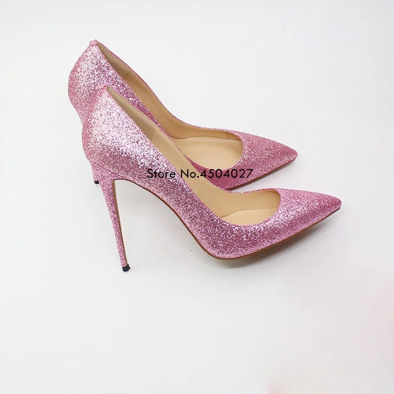 Sequined Pointed Toe Woman High heels Glitter Pumps Sliver Dress Shoes