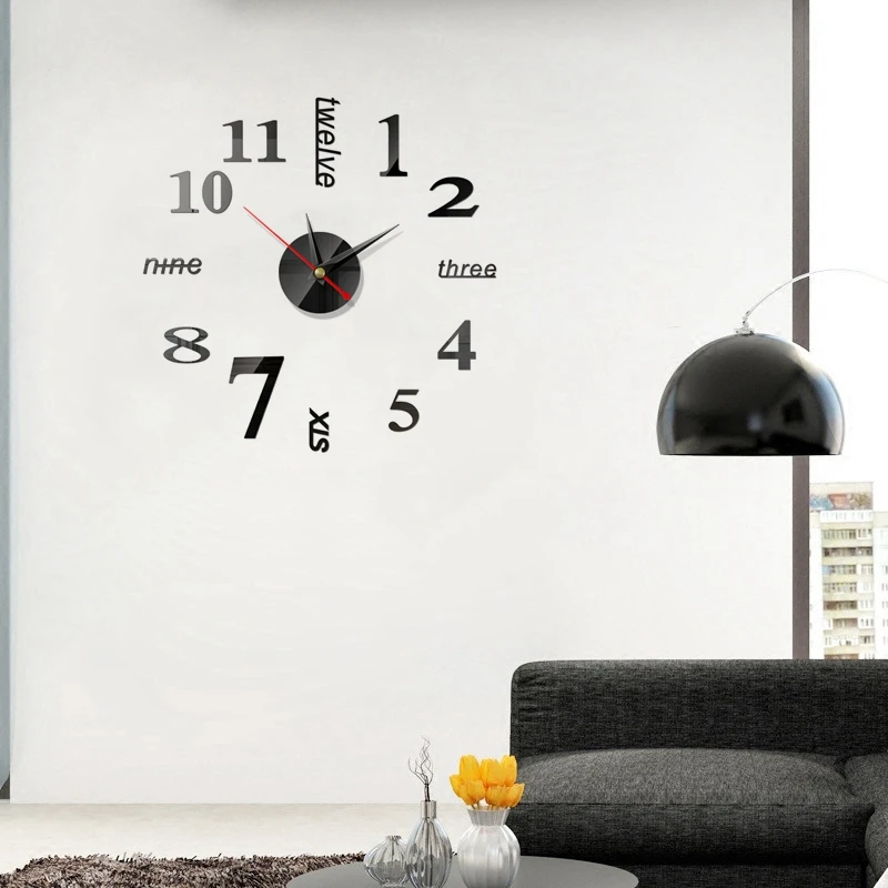 

New Wall Clocks Large Clock watch Horloge 3D DIY Acrylic Mirror Stickers Quartz Duvar Saat Klock Modern mute