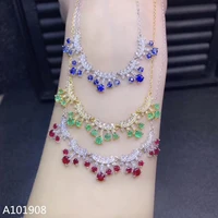kjjeaxcmy boutique jewelry 925 sterling silver inlaid natural sapphire emerald ruby female necklace support detection