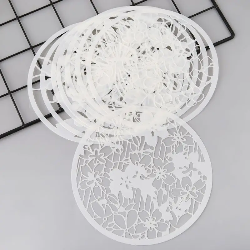 

W3JD 8Pcs Round Grilles Drawing Molds Plastic Children Painting Stencils DIY Paper Art Craft Card Label Scrapbook Bookmark Toy