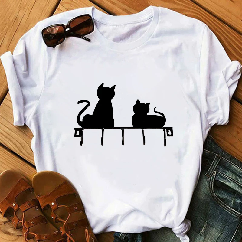 

Black cat T Shirt Women Summer Funny Clothes Aesthetic Tshirts Casual Vintage Harajuku Kawaii Shirts Women Oversized T-shirt